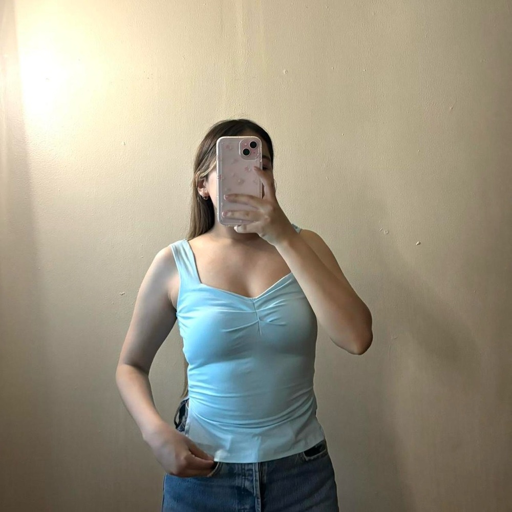 Light Blue Ruched Tank Top